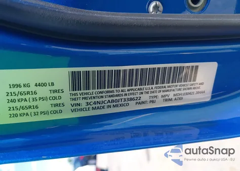 2018 Jeep Compass Sport Fwd из США, поврежденный, VIN 3C4NJCAB0JT338622